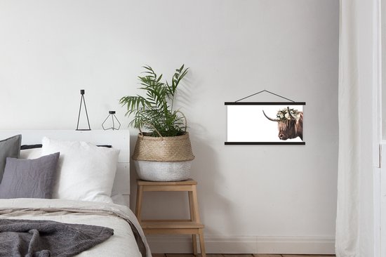 Porte-affiche avec affiche - Affiche scolaire - Highlander écossais - Animaux - Fleurs - 60x30 cm - Lattes noires