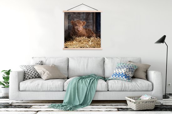 Affiche scolaire - Highlander écossais - Ferme - Paille - 120x120 cm - Lattes vierges