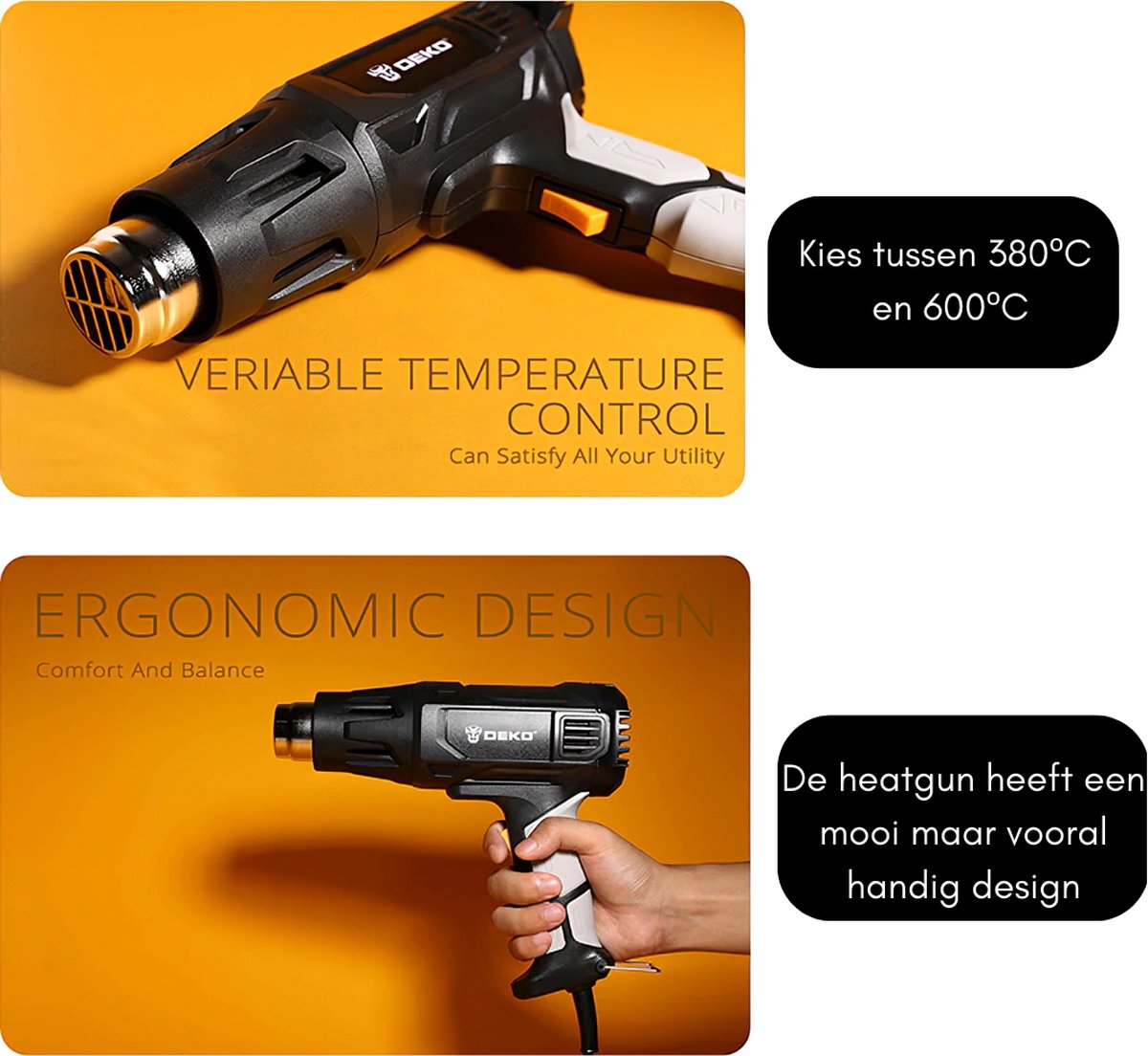 FERM Professionele Heteluchtpistool 2000W - 2 Opzetstukken - Hittepistool -  Heatgun 