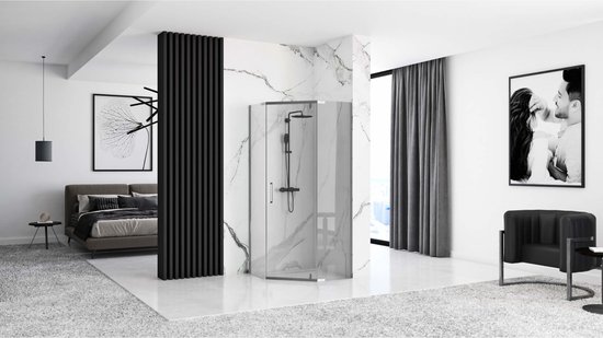 Cabine de douche REA Axin Chrome avec porte battante 90 x 90 x 195 cm - 6 mm Chrome
