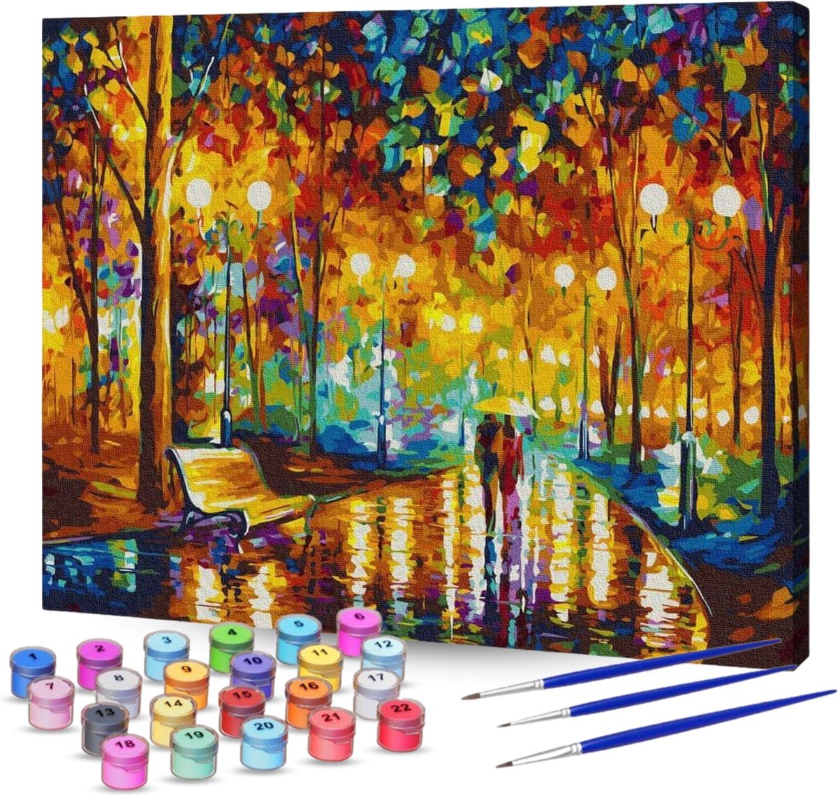 Rubye® Schilderen Op Nummer Volwassenen - Romantisch Park - Inclusief Penselen - Canvas Schildersdoek - Kleuren op Nummer - 40x50cm