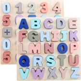 Buxibo - Houten Alfabet/Vormen/Cijferpuzzel - Educatief Speelgoed - Hout - 30x30 - Pastel - Multikleur