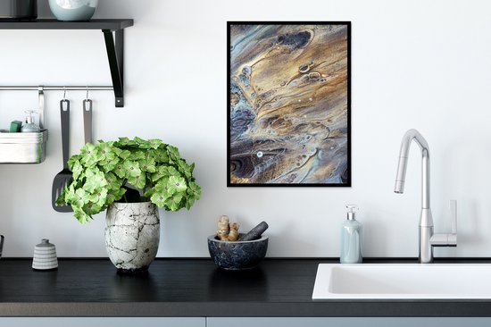 Cadre photo avec affiche - Marbre - Or - Aquarelle - Texture - Aspect marbre - 30x40 cm - Cadre pour affiche