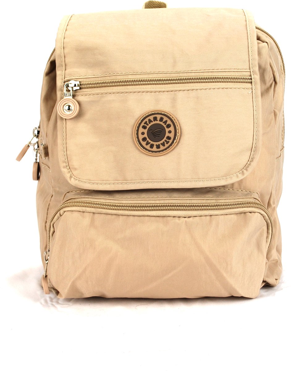 Massi Miliano Kleine Rugzak - Dames-Heren-Kinderen- Crinkle Nylon Khaki/beige -25x11x28cm - ( BP-31-30)