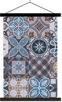 Porte-affiche avec affiche - Affiche scolaire - Fleurs - Motifs - Blauw - Marron - 120x180 cm - Lattes noires