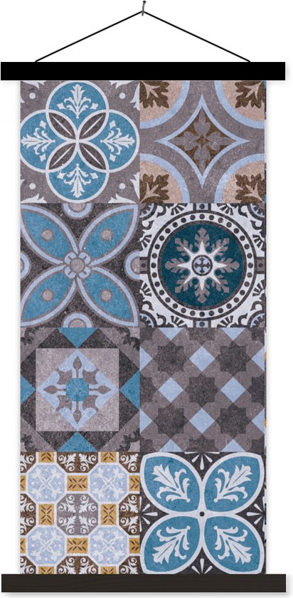 Porte-affiche avec affiche - Affiche scolaire - Fleurs - Motifs - Blauw - Marron - 90x180 cm - Lattes noires