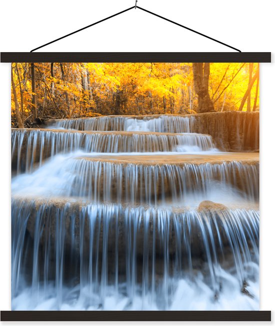 Posterhanger incl. Poster - Schoolplaat - Waterval - Natuur - Bomen - Herfst - Landschap - 90x90 cm - Zwarte latten