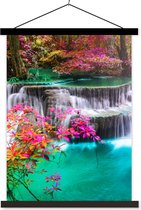 Posterhanger incl. Poster - Schoolplaat - Waterval - Zon - Bomen - Regenboog - Natuur - 60x80 cm - Zwarte latten