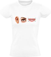 Horen zien zwijgen Dames T-shirt | uitdrukking | oor | ogen | mond