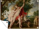 Muurdecoratie buiten Venus poogt Adonis van de jacht te weerhouden - Schilderij van Peter Paul Rubens - 160x120 cm - Tuindoek - Buitenposter