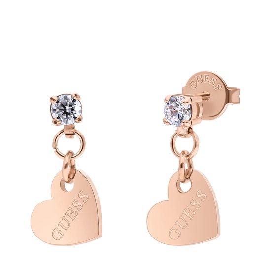 Guess Dames rosé-plated oorknoppen HEART TO HEART - - Staal | bol.com