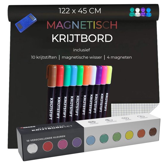 Krijtbord Sticker met 10 Krijtstiften, Wisser en Magneten - Blackboard - Krijtsticker - 43x122 cm