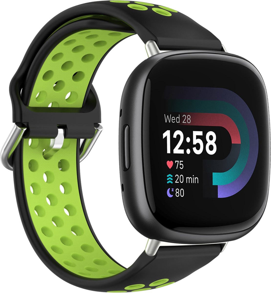 By Qubix - Geschikt voor fitbit Versa 3 & 4 / Sense 1 & 2 - Sport editie - Large - Zwart + groen