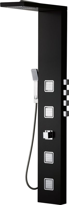 SENSEA - Colonne de douche avec jets de massage HOLOMA - Aluminium - Finition noir mat - ACS - 7,5 l/min - Colonne de douche hydromassante avec robinet