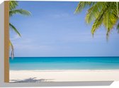 Hout - Palmbladeren op Tropisch Strand - 40x30 cm - 9 mm dik - Foto op Hout (Met Ophangsysteem)