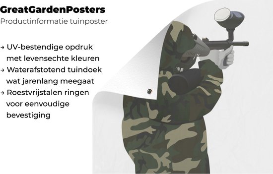 Affiche Clôture Une illustration du camouflage militaire pendant le paintball - 100x200 cm - Toile jardin