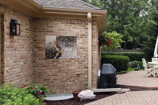 Tableau jardin Abstrait - Cube - Goud - Motifs - Zwart - Wit - 80x60 cm - Affiche jardin - Toile jardin - Affiche extérieur