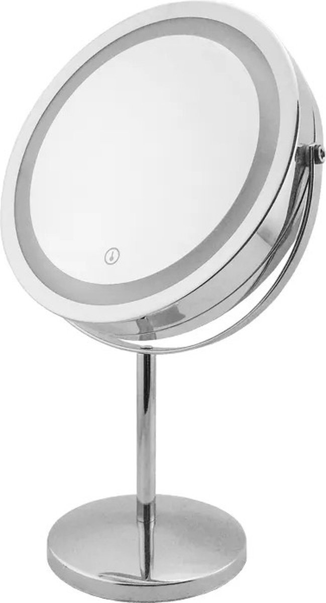 Goedkoopste TechU™ Make-upspiegel met Ingebouwd Licht – 1 Normale Spiegel & 1 Vergroot Spiegel tot 10x – 360 graden Rotatie – 32.5 13.5 cm – Zilver