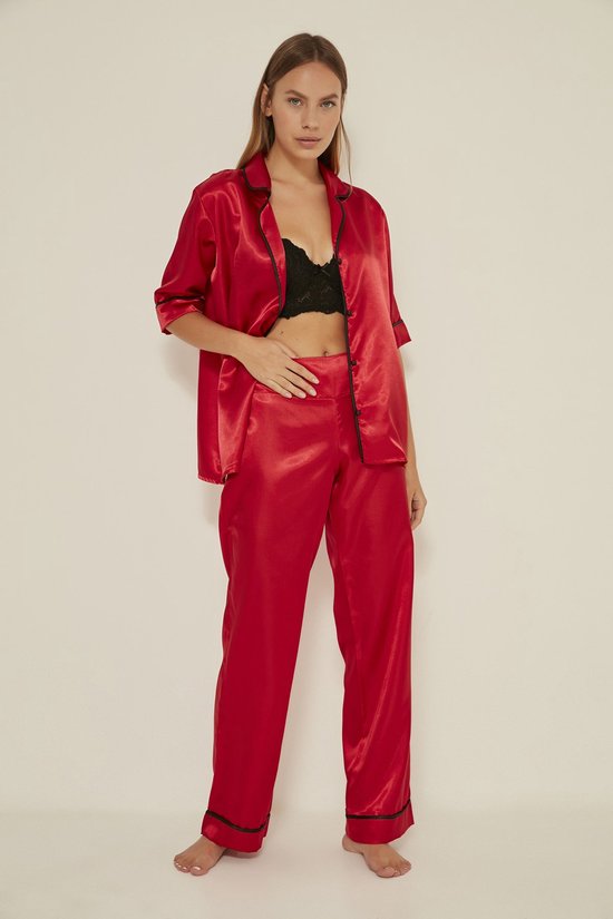 AMARANTA- Dames Satijnen Pyjama Set- Korte Mouw- Rood- S- Valentijn Cadeau- Hoge Kwaliteit- Moeder dag Cadeau