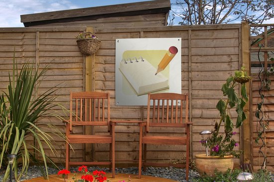 Une illustration d'un bloc-notes avec un crayon et une gomme à effacer affiche de jardin 50x50 cm - petit - Toile de jardin / Toile d'extérieur / Peintures pour l'extérieur (décoration de jardin)