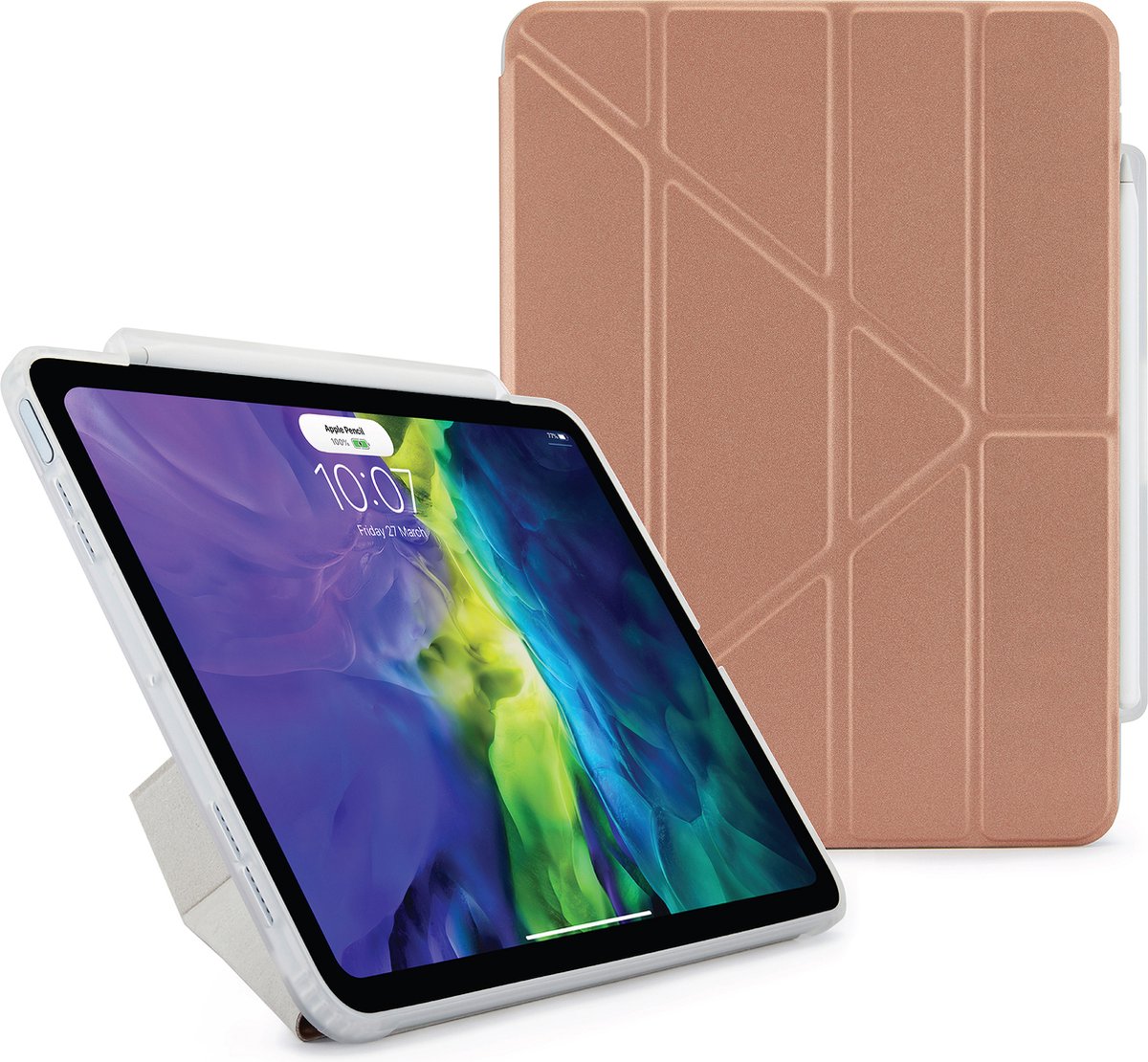 Pipetto Origami No3 Pencil Case – geschikt voor iPad Air 10.9 (2020/2022) – met multifunctionele vouwbare cover – volledige 360˚ bescherming – geschikt voor Apple Pencil 2 - rose gold