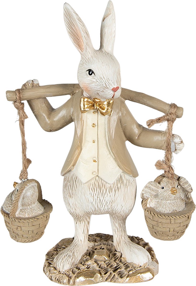 Beeld Konijn 17 cm Beige Bruin Polyresin