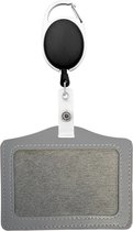 Fako Bijoux® - Porte Badge Cuir PU Horizontal + Porte Clés Avec Cordon Extensible - Porte Cartes - Grijs