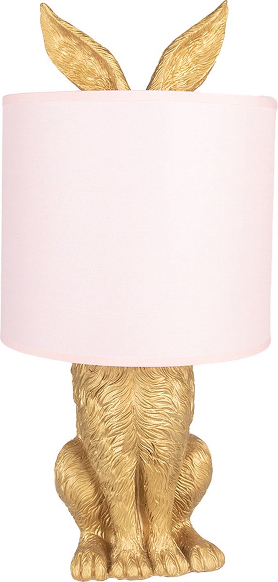Clayre & Eef Tafellamp Konijn Ø 20x43 cm Goudkleurig Kunststof Bureaulamp Goudkleurig Bureaulamp