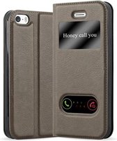 Cadorabo Hoesje geschikt voor Apple iPhone 5 / 5S / SE 2016 in STEEN BRUIN - Beschermhoes met magnetische sluiting, standfunctie en 2 kijkvensters Book Case Cover Etui