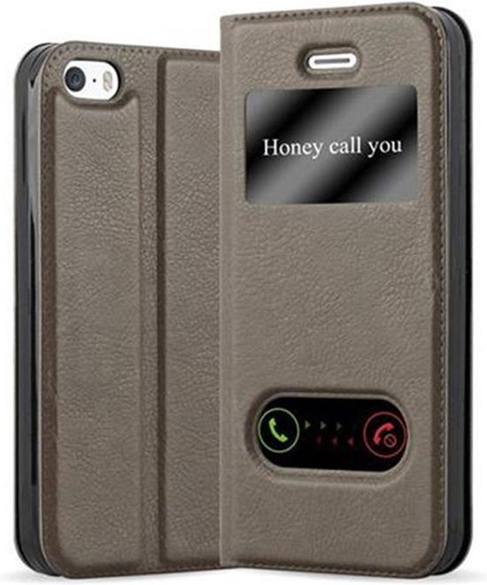 Coque Cadorabo pour Apple iPhone 5 / 5S / SE 2016 en STONE BROWN - Coque de protection avec fermeture magnétique