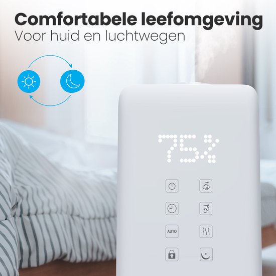 Auronic Luchtbevochtiger - 6L Tankcapaciteit Incl. Waterfilter - 50m2 - Babykamer & Slaapkamer - 3 Vernevelingsstanden - Wit