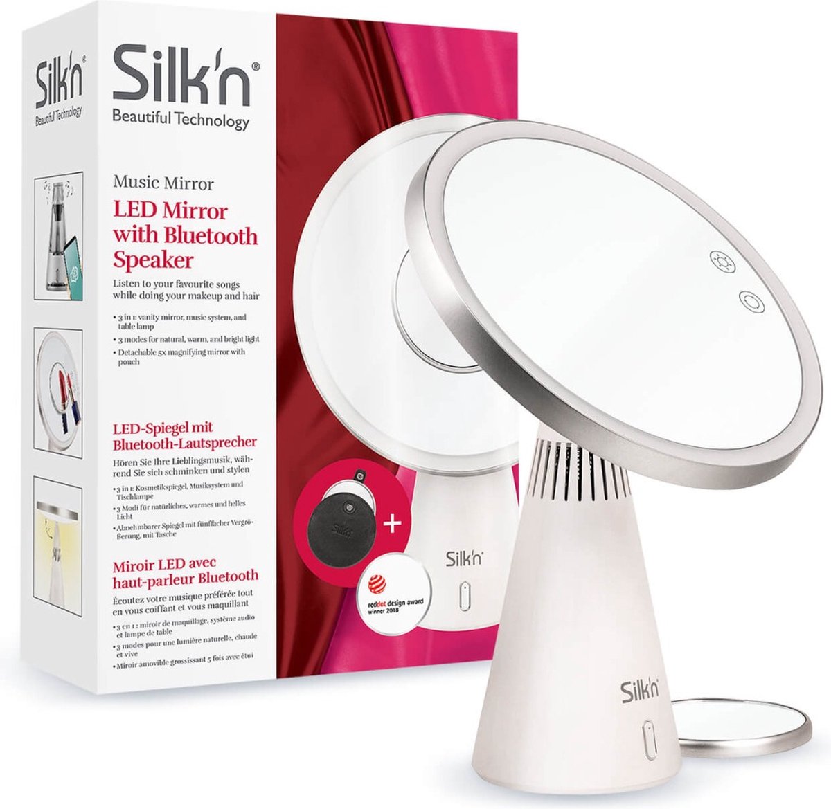 Goedkoopste Silk'n make up spiegel met verlichting - Music Mirror - LED Spiegel met speaker en lamp - Wit