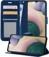 Hoesje Geschikt voor Samsung A12 Hoesje Book Case Hoes Portemonnee Cover Walletcase - Hoes Geschikt voor Samsung Galaxy A12 Hoes Bookcase Hoesje - Donkerblauw