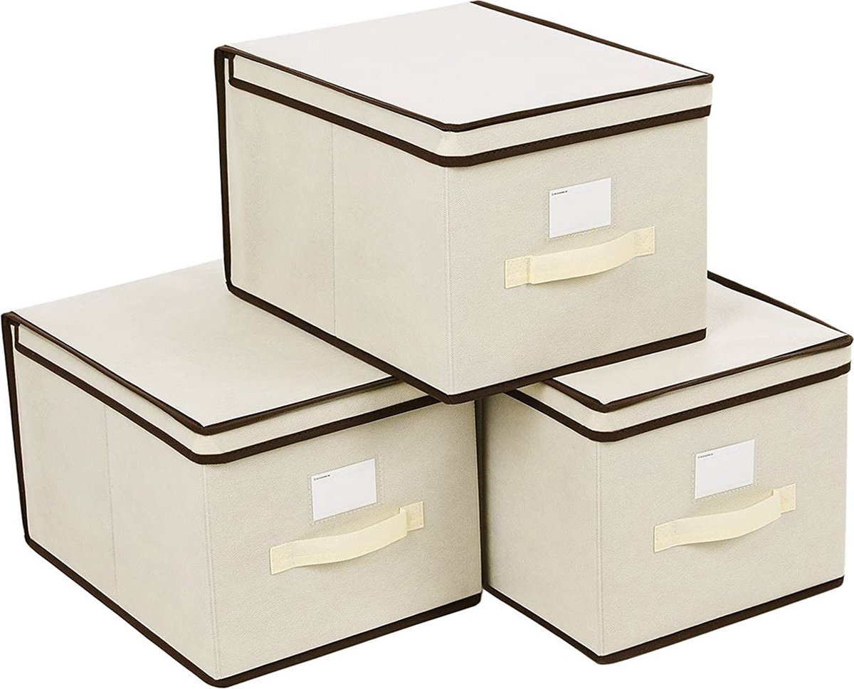 Opbergdozen - Opbergboxen - Vouwdozen - Stoffen dozen - Set van 3 - Beige