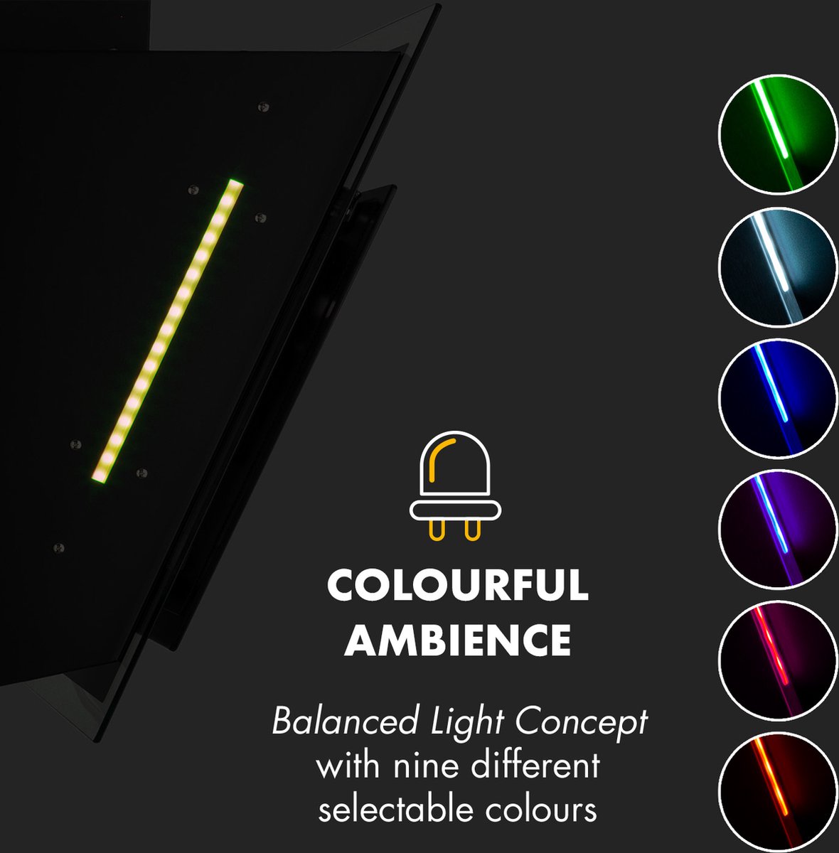 Klarstein Mirage 60 afzuigkap 550 m³/h touch paneel Ambient zwart