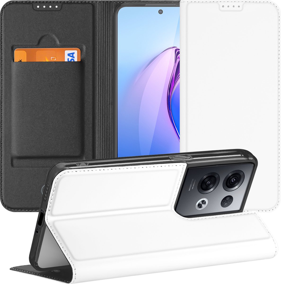 Stand Case Hoesje voor de OPPO Reno8 Pro Wit met Pashouder