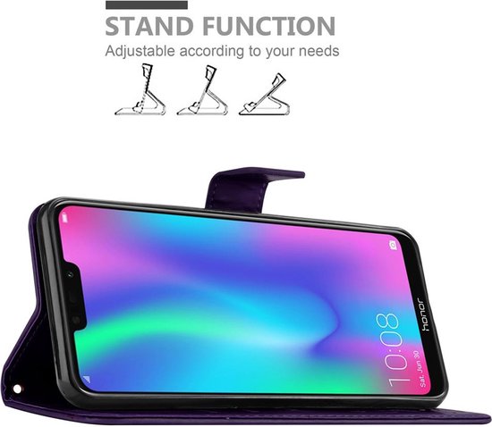 Cadorabo Hoesje geschikt voor Honor 8C in BLOEMEN DONKER PAARS - Beschermhoes in bloemmotief met magnetische sluiting, standfunctie en kaartsleuven Book Case Cover Etui