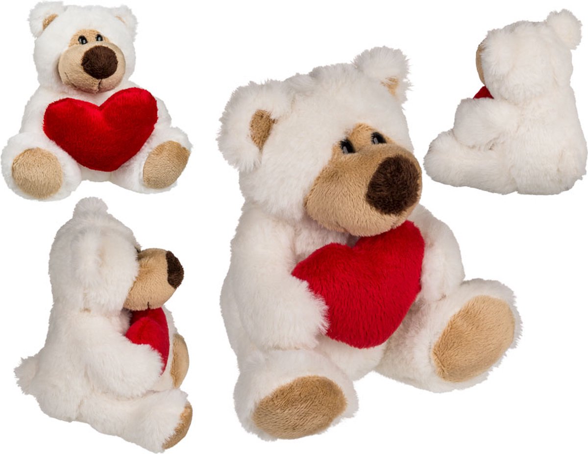 Pluche knuffelbeertje met rood hartje - 15 cm - Valentijnsdag decoratie/cadeau - Liefde — afbeelding 3