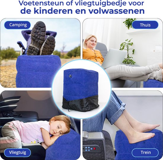 Maliton Coussin Repose-Pieds Gonflable Pour Enfant - Pour Avion, Voiture, Bureau - Noir - Poche Intégrée