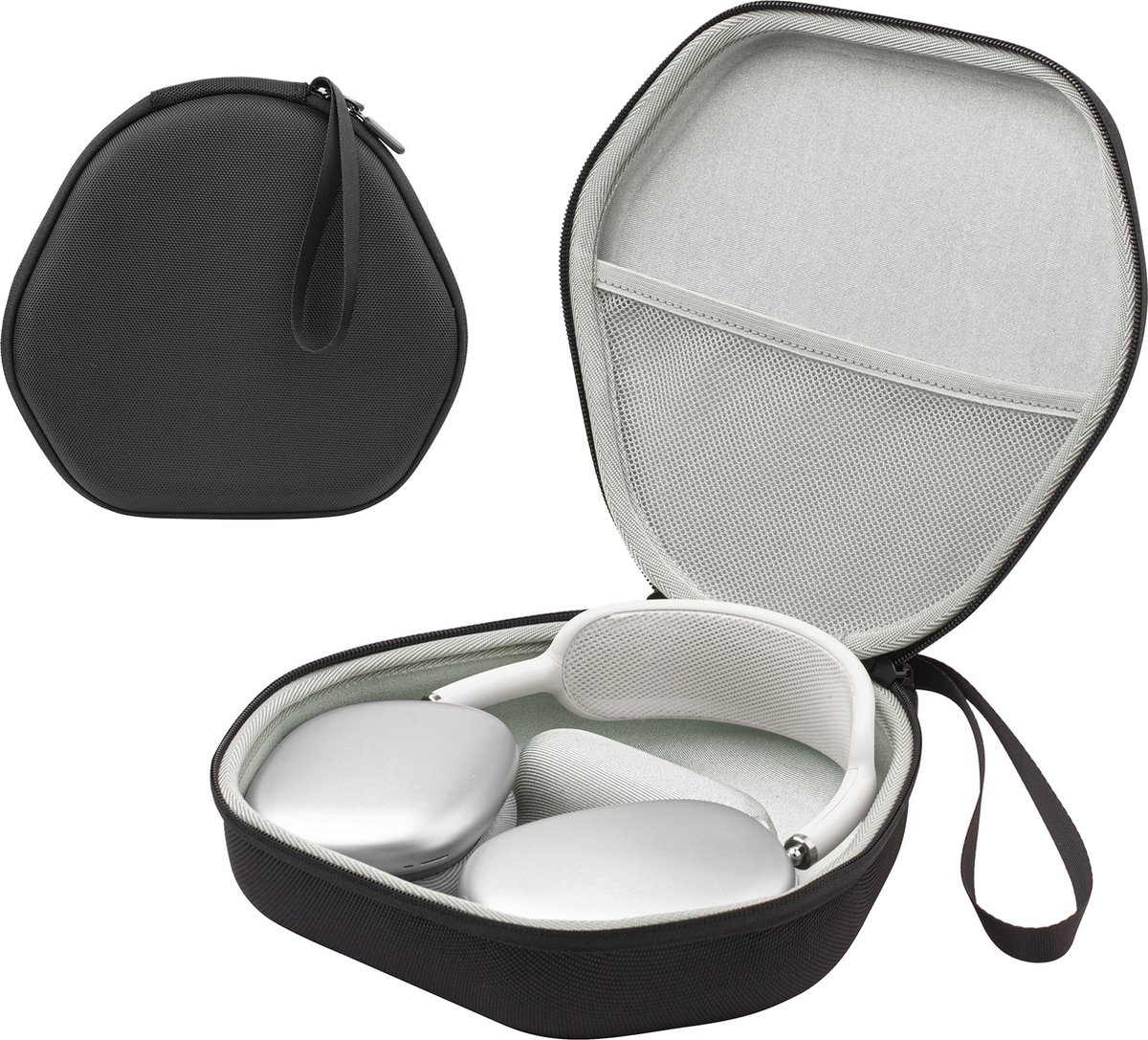 kwmobile hoes voor over-ear koptelefoon - Compatibel met Apple Airpods Max - Met ritssluiting - Hard shell case in zwart