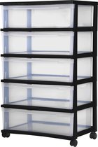 Système de tiroirs IRIS Ohyama New Wide Chest - 5 tiroirs x 30L - Plastique - Zwart/ Transparent - Avec roulettes