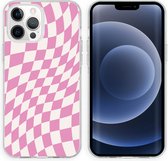 iPhone 13 Pro Hoesje Siliconen - iMoshion Design hoesje - Roze / Retro Pink Check