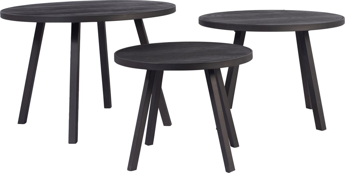 PTMD Ohara Salontafel - 60 x 60 x 41 cm - Hout - Zwart - Set van 3