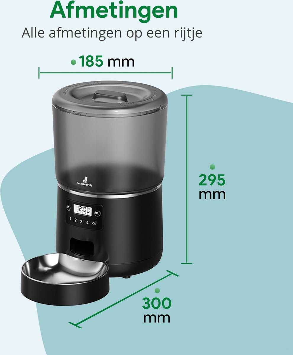 SelectedPets Automatische voerbak kat en hond 4L - Voerautomaat kat - Zwart - Inclusief Nederlandse Handleiding thumbnail 6