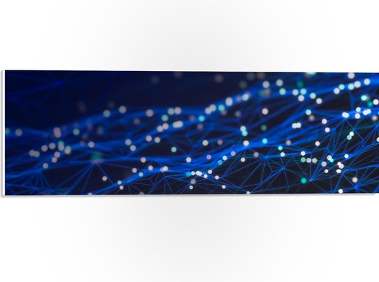 PVC Schuimplaat - Blauwe Neonlijnen met Stippen - 60x20 cm Foto op PVC Schuimplaat (Met Ophangsysteem)