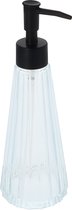 QUVIO Zeepdispenser - Zeeppompje - Zeepdispensers - Zeephouder - Staand - Douchegeldispenser - Desinfecteerpompje - Glas - Met metalen pompje - Transparant - Zwart - 300 ml - 8 x 8 x 22 cm