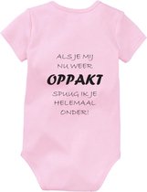 Als je mij nu weer oppakt, spuug ik je helemaal onder Baby Romper Roze | Rompertje | Meisje | Misselijk | Overgeven | Ziek | Kots | Lief | Geboorte | Kindje