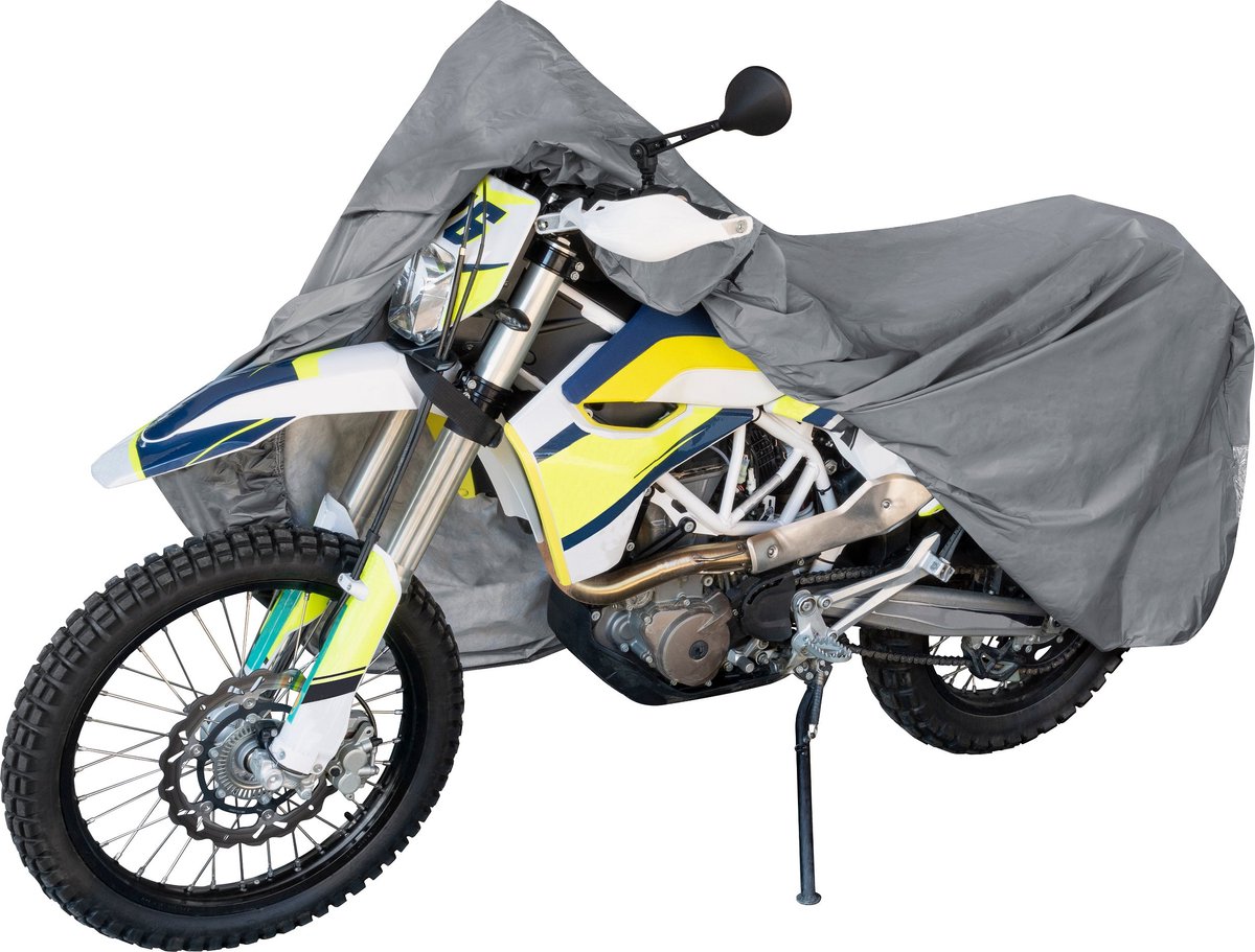 Motorfietsgarage Enduro maat XL, PVC hoes - 255x110x135cm grijs, motorhoes, motorhoes waterdicht, motorfiets beschermhoes