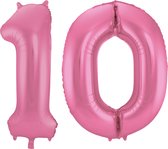 Folat Folie ballonnen - 10 jaar cijfer - glimmend roze - 86 cm - leeftijd feestartikelen verjaardag