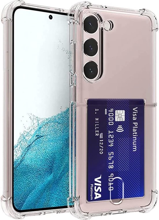 Samsung Galaxy S23 hoesje transparant TPU schokbestendig met kaarthouder voor 2 pasjes back cover